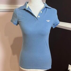y2k hollister blue button up collared polo medium